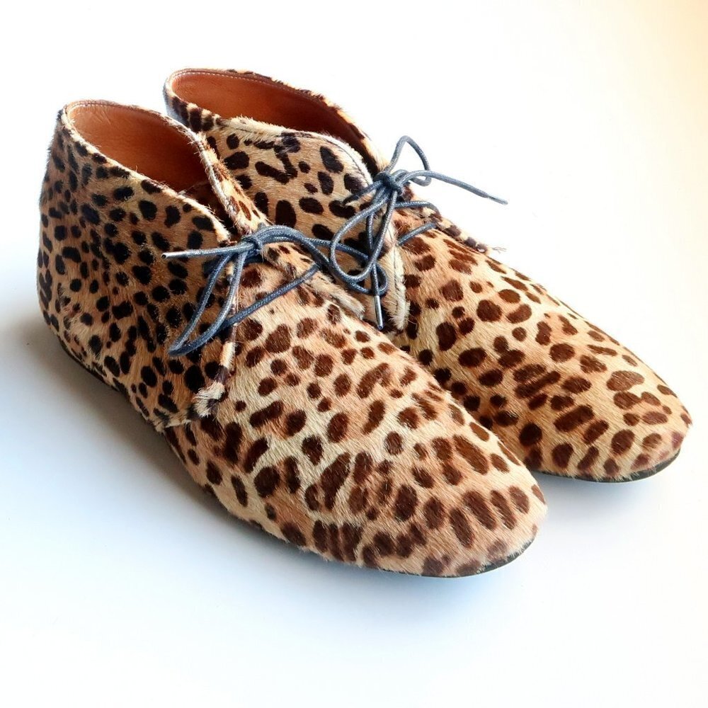 Isabel Marant Etoile Leopard Cheetah Calf Hair Lace-up Ankle Boots Booties 7.5 - Picture 2 of 16